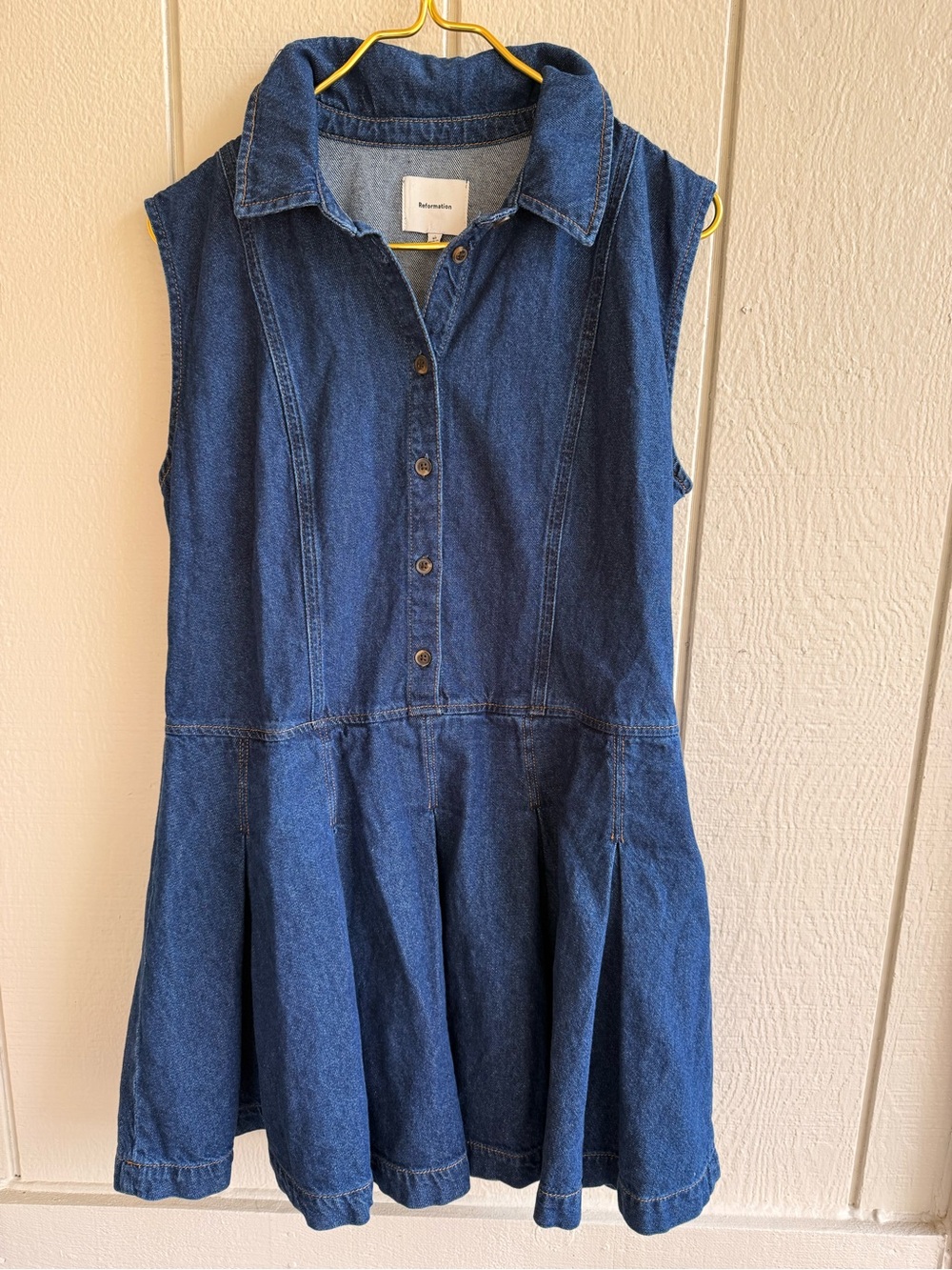Reformation Sleeveless Denim Pleated Mini Dress Size 10